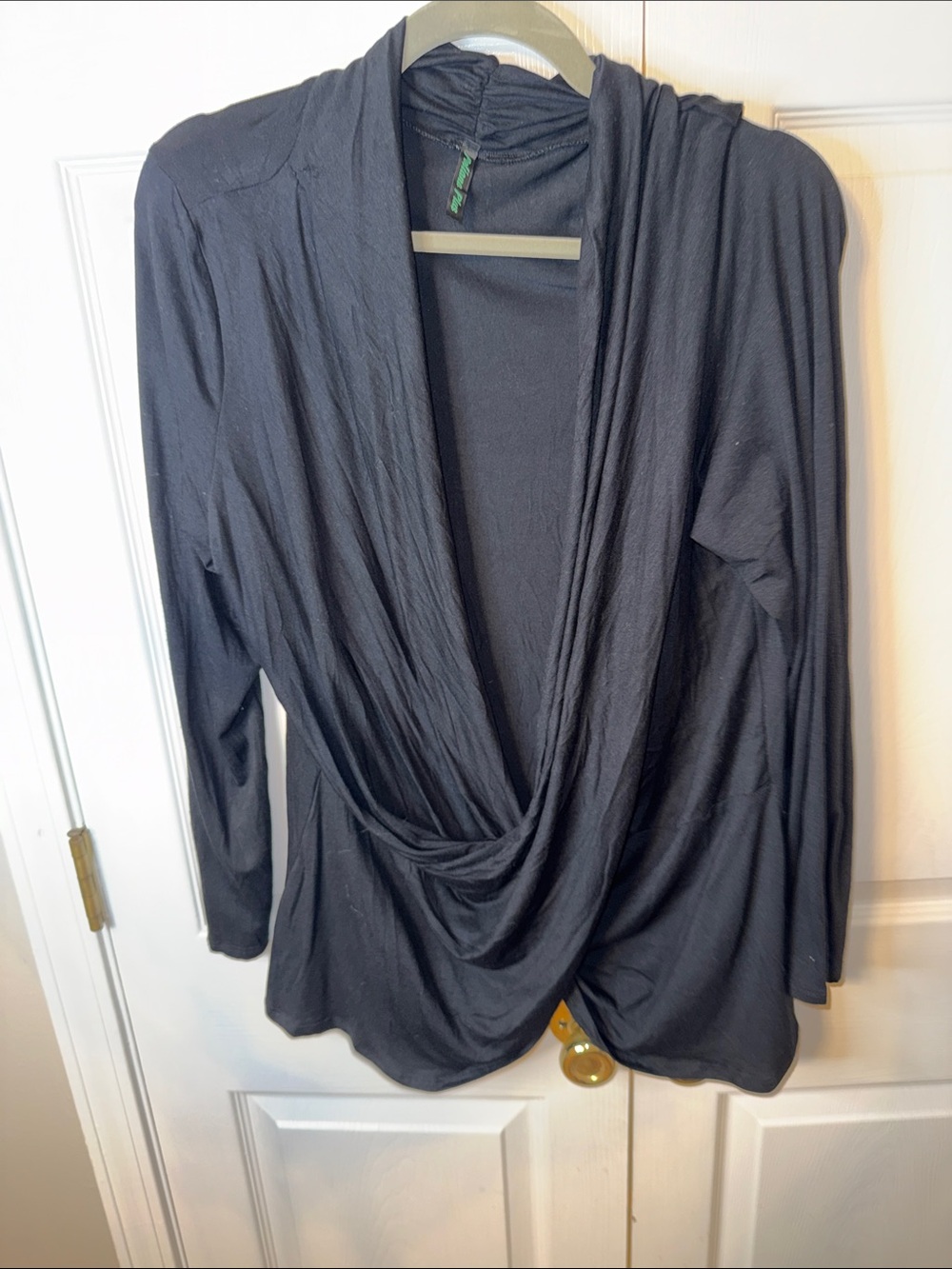 Draped Open-Front Black Blouse
